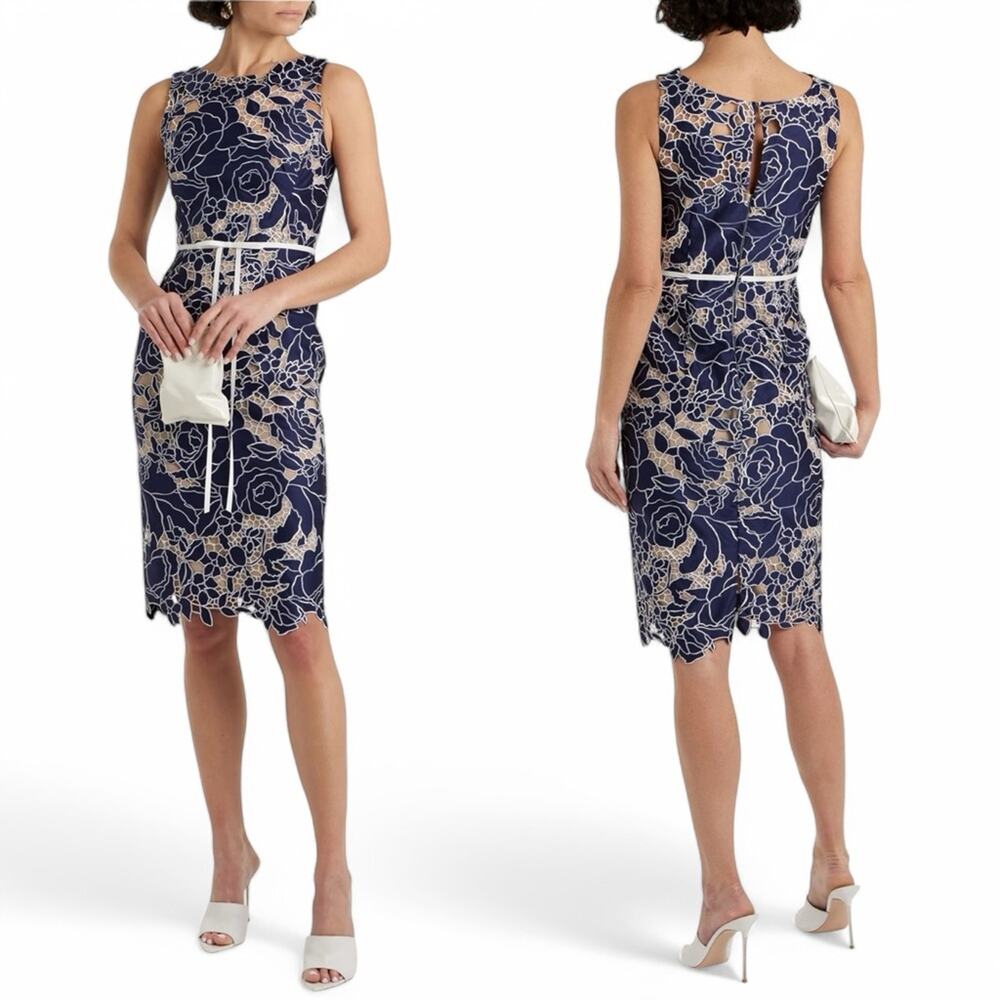 MARCHESA NOTTE Lace Overlay Sheath Cocktail Dress